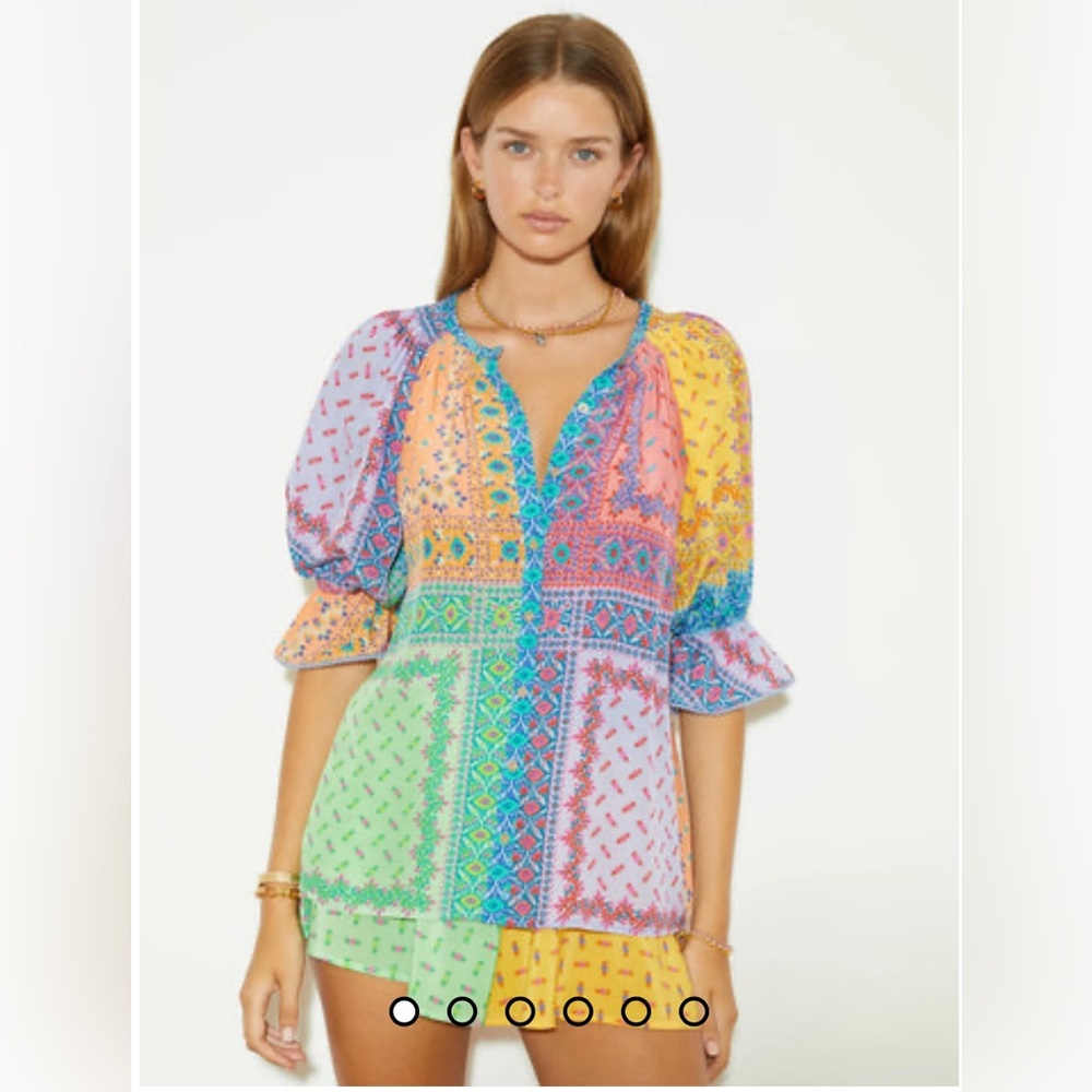 Mixed Patchwork Peasant Blouse - Multicolor
